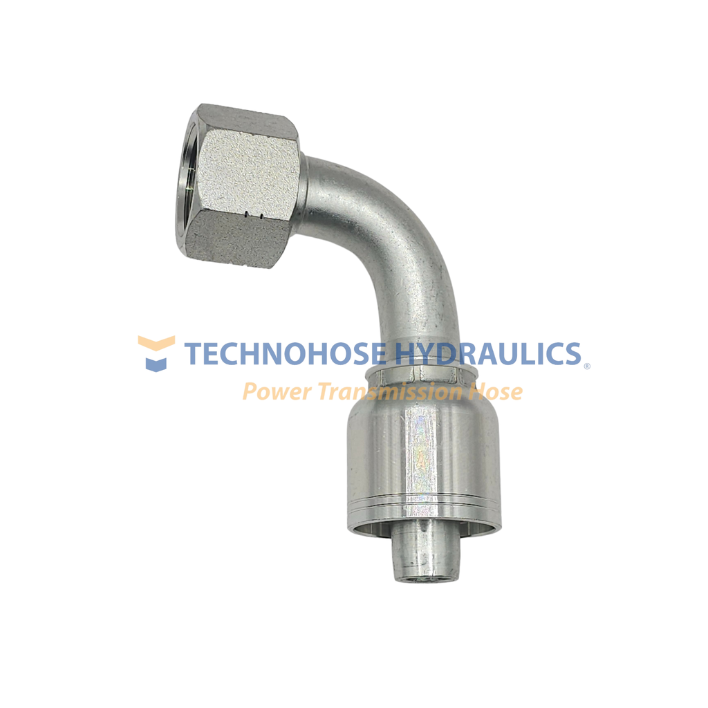 CONEXIÓN HIDRAULICA CRIMPABLE 3/4" A 3/4" A 90° HEMBRA CARA PLANA