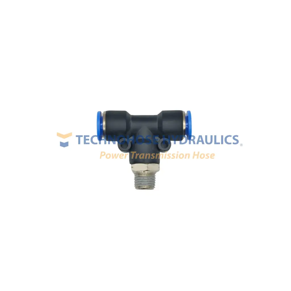 Tee Rápida Plástica Macho al Centro Giratorio 1/4" OD x 1/4" NPT
