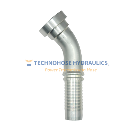 [20GS-20FLC45] CONEXIÓN HIDRAULICA CRIMPABLE 1 1/4" A 1 1/4" BRIDA CAT CODO A 45º  4 MALLAS 