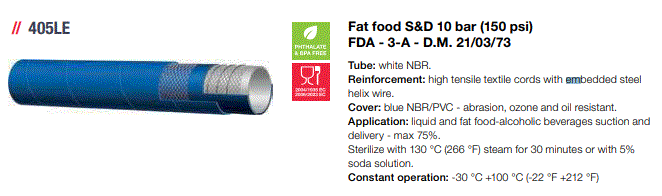 [405LE 3"] 405LE MANGUERA GRADO ALIMENTICIO FDA 3"
